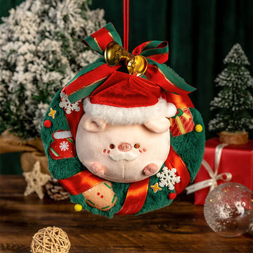 Christmas Plush Pig Wreath, Holiday Home Decoration